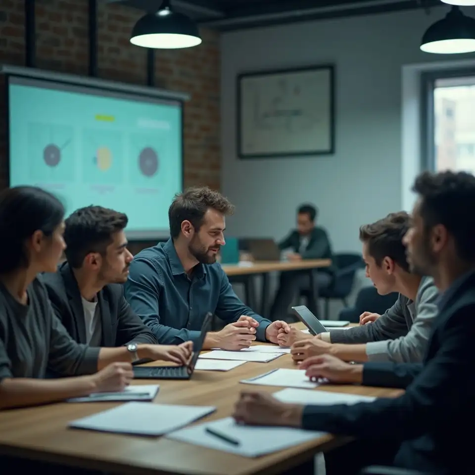 Empresário avaliando gráficos de exportação em escritório moderno